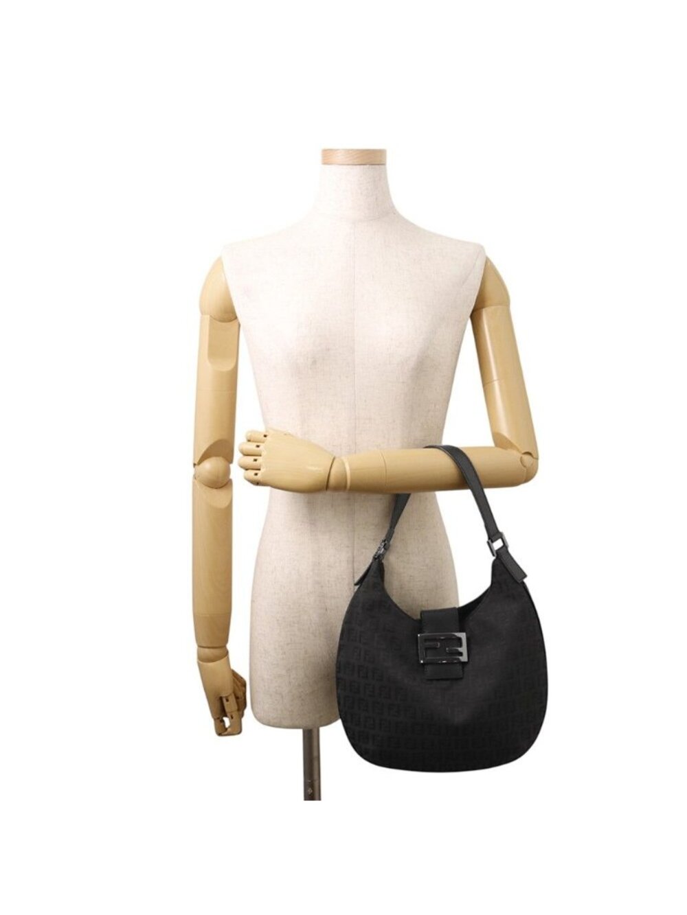 Fendi Handbag Zucchino Shoulder Canvas Leather Bag Black - Picture 4 of 10